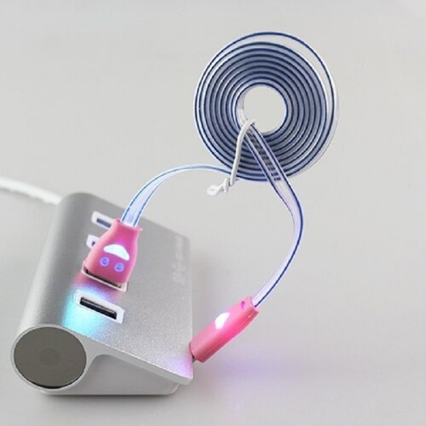 Cabo de dados USB iluminado para Micro USB rosa