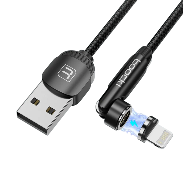 Cabo magnético rotativo USB A para iOS iPhone Lightning 2 m com conector magnético 3A cabo de dados taxa de transferência 480 Mbps 1