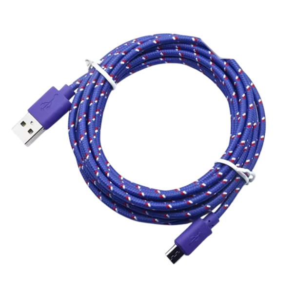 Cabo Micro USB de carregamento rápido em nylon e USB A 1 m para carregamento e sincronização de dados 2,4A, cabo de carregamento trançado resistente para telemóveis roxo