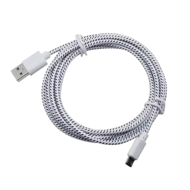 Cabo Micro USB e USB A de carregamento rápido em nylon de 50 cm para carregamento e transferência de dados 2,4A cabo curto resistente trançado para viagens branco