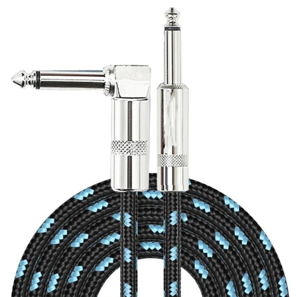 Cabo trançado para guitarra eléctrica 3 m com ângulo de 90° Cabo de instrumento resistente em cores neutras Acessórios musicais azul