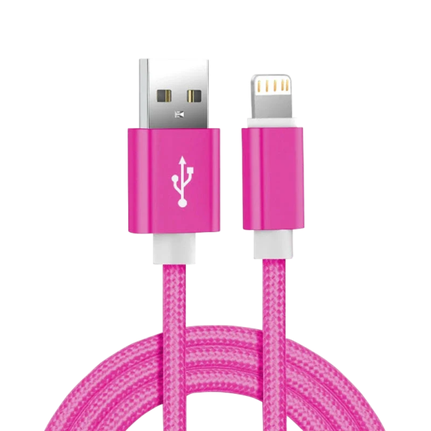 Cabo USB A para iPhone Lightning 1,5 m com revestimento em nylon, cabo de dados 3A para dispositivos iOS, carregamento rápido e sincronização rosa escuro