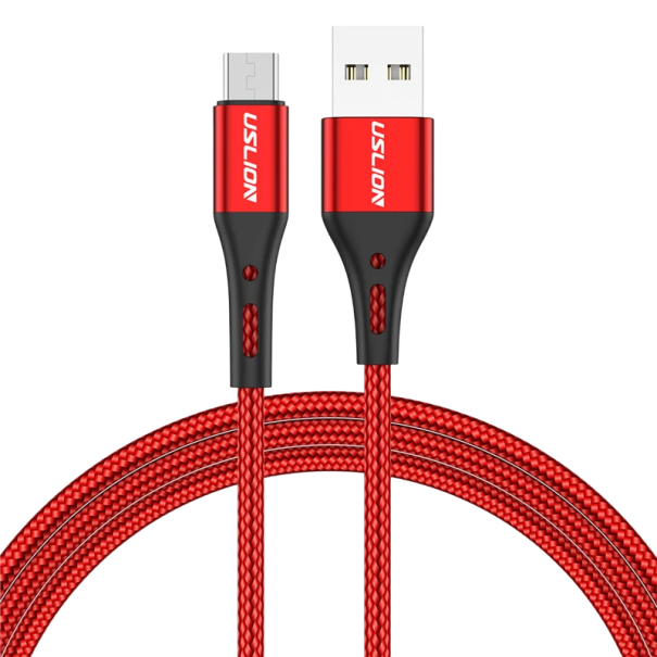 Cabo USB A para Micro USB 50 cm 3A em nylon trançado para telemóvel carregamento rápido 5V 5A vermelho