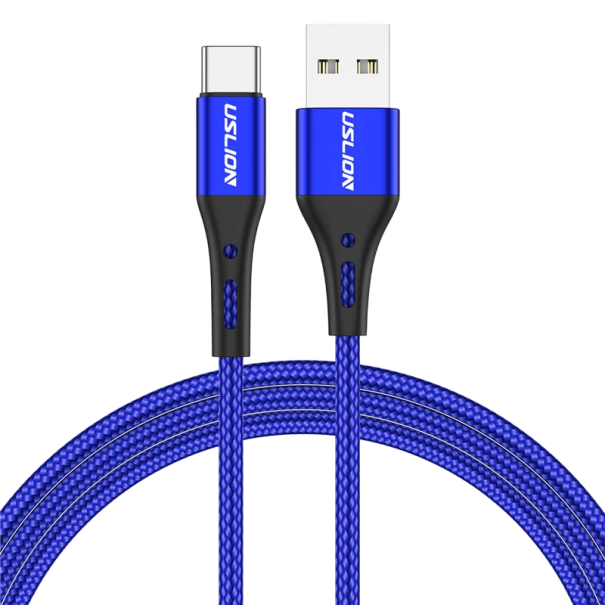 Cabo USB A para USB C 1 m 3A trançado em nylon para carregamento rápido de telemóveis azul