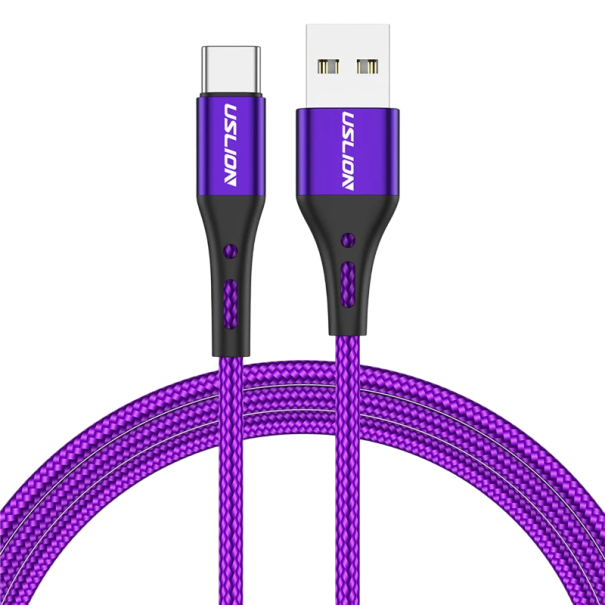 Cabo USB A para USB C Rápido de 2 m 3A em nylon trançado roxo