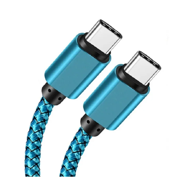 Cabo USB-C Dual 1 m Tipo C para Tipo C cabo de carregamento rápido PD 60W 3A 5A cabo de dados trançado em nylon azul