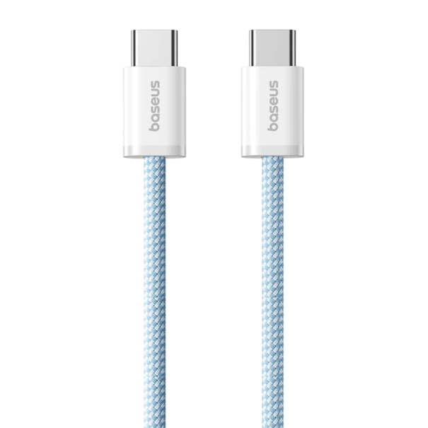 Cabo USB C dual de carregamento rápido 1 m PD 100W conector Tipo C cabo trançado 480 Mbps cabo de dados para carregamento rápido e transferência de dados azul claro