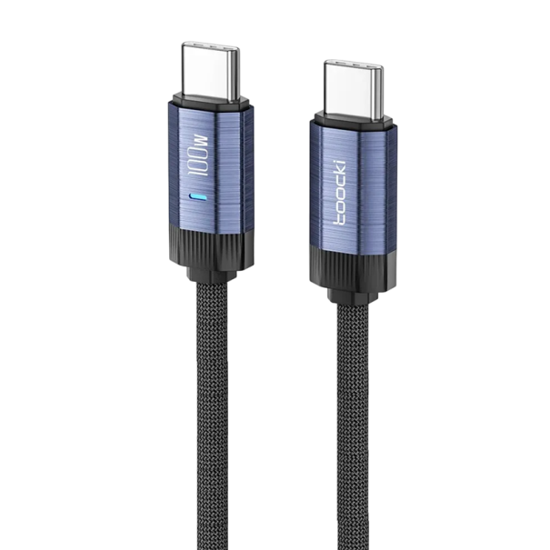 Cabo USB C duplo de carregamento rápido 2 m 100W PD3.1 super rápido LED luz USB 2.0 48V 5A transferência de dados 480 Mb/s cabo de sincronização azul