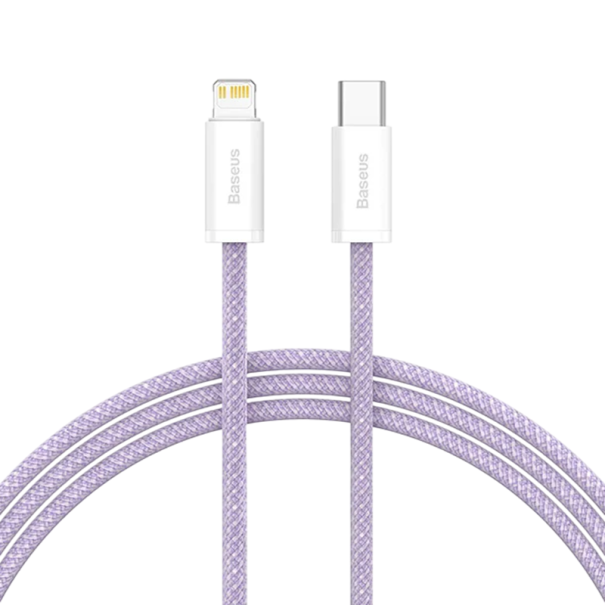 Cabo USB C para Lightning trançado rápido de 2 m 20W/27W PD 3A iPhone iPad powerbanks carregamento rápido transferência de dados 480 Mbps roxo