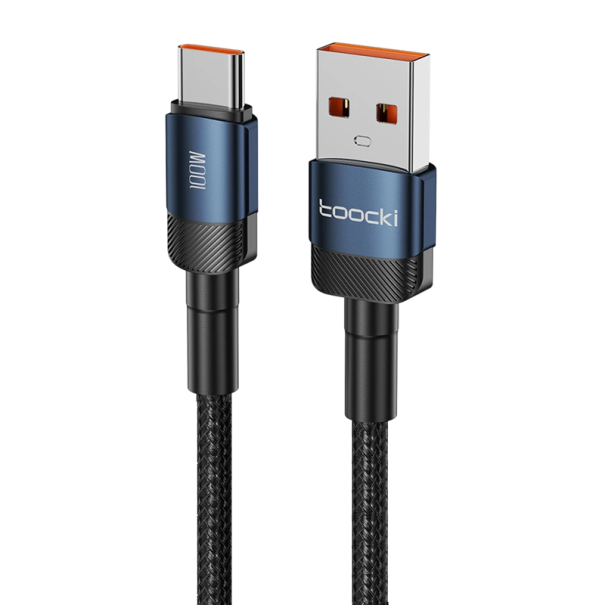 Cabo USB C para USB A 2 m 100W cabo de dados 6A carregamento rápido e sincronização de dados cabo resistente para telemóveis tablets portáteis azul