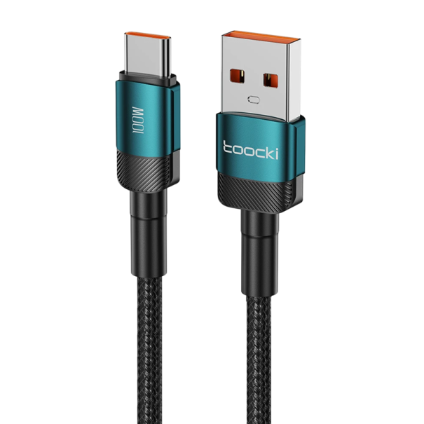 Cabo USB C para USB A 2 m 100W cabo de dados 6A carregamento rápido e sincronização de dados cabo resistente para telemóveis tablets portáteis verde