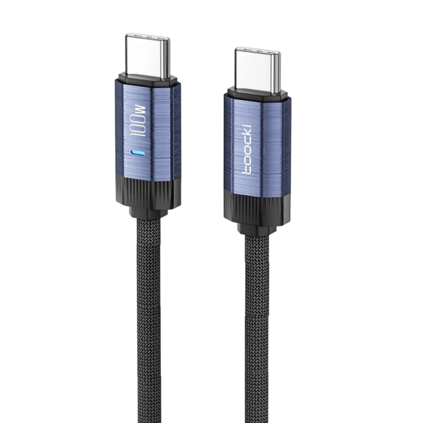 Cabo USB C para USB C rápido de carregamento 2 m 100W 48V 5A PD3.1 com luz LED conector duplo 480 Mbps sincronização compatibilidade com dispositivos USB C azul