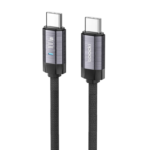 Cabo USB C para USB C rápido de carregamento 2 m 100W 48V 5A PD3.1 com luz LED conector duplo 480 Mbps sincronização compatibilidade com dispositivos USB C cinzento