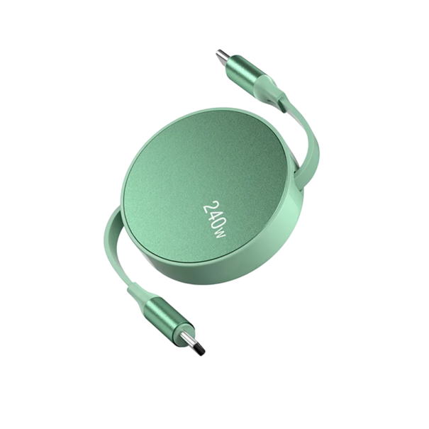 Cabo USB C retrátil rápido para USB C 240W 6A PD cabo de dados de carregamento para telemóveis tablets portáteis verde