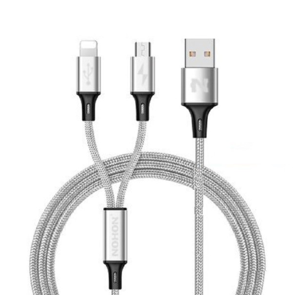 Cabo USB de Carregamento para Micro USB / Lightning prateado