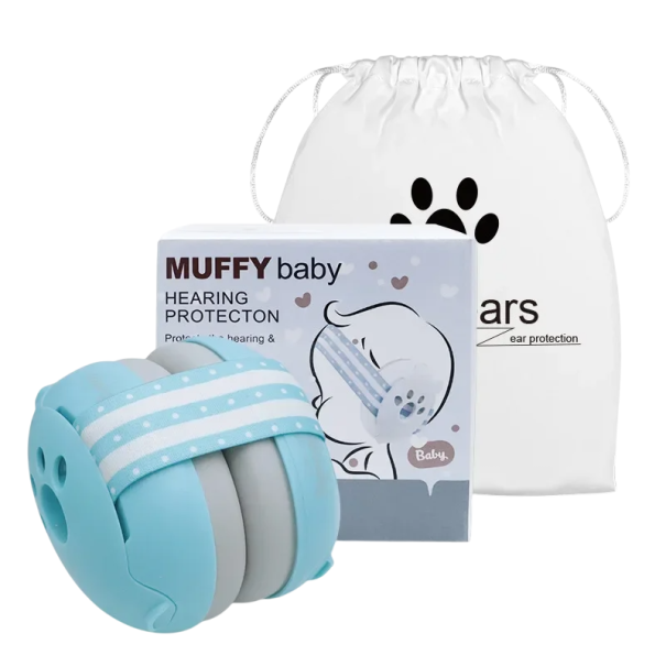 Cache-oreilles pour enfants 9 x 7 cm Sangle élastique réglable Cache-oreilles antibruit Bébés Nouveau-nés Voyage Sommeil bleu