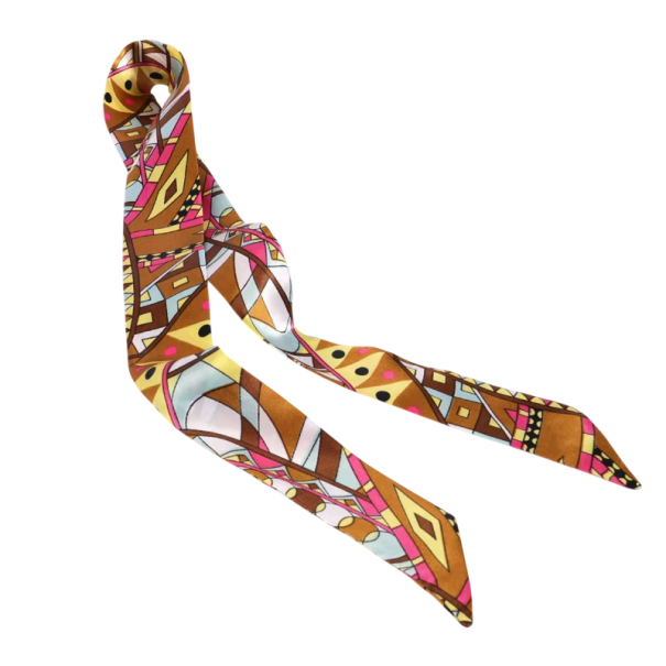 Cachecol feminino abstrato 4 × 100 cm Pequeno longo fino acessório de moda multifuncional Cachecol para a cabeça Faixa para o cabelo Adorno de bolsa castanho