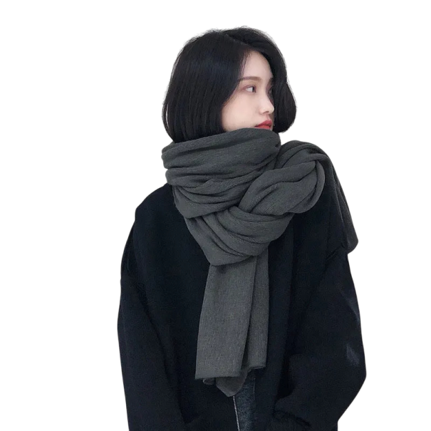Cachecol feminino liso 190 x 50 cm Algodão e acrílico Acessório suave e confortável Design elegante e simples Cachecol feminino estiloso para uso diário cinzento escuro