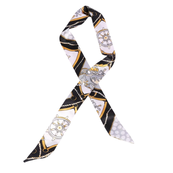Cachecol feminino universal 4 × 100 cm Pequeno longo fino acessório estiloso Cachecol para a cabeça Faixa para o cabelo Adorno para a pega da bolsa preto-branco