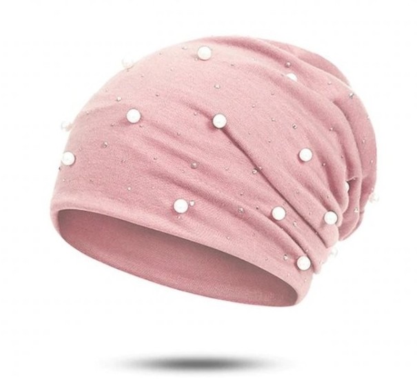 Căciulă de dama cu perle si strasuri J3091 roz