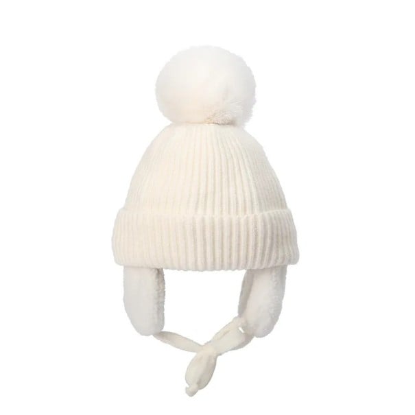Căciulă de iarnă pentru copii cu urechi și pompon Circumferință 43–58 cm 2–8 ani Bumbac poliester Căciulă călduroasă cu clapete pentru urechi alb