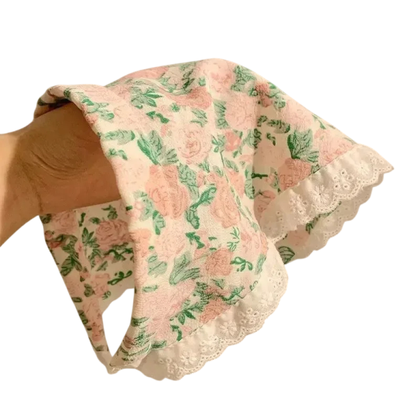 Căciulă de păr pentru femei cu model floral și margine din dantelă Căciulă din material romantic Vintage accesoriu de păr pentru purtare zilnică roz