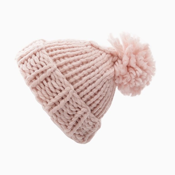 Căciulă tricotată pentru femei cu pompon roz deschis