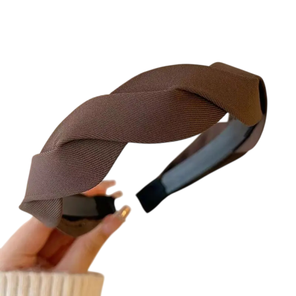 Căciulă twist încrucișată pentru păr Mărime universală Căciulă lată din material Căciulă elastică la modă Accesoriu elegant pentru păr de damă maro