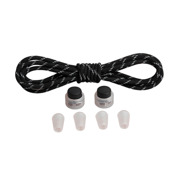 Cadarços elásticos sem atar 100 cm Cadarços redondos para sapatos Corda elástica com fivela de mola Calçado desportivo Calçado infantil Confortável preto-branco