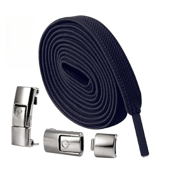 Cadarços sem atar com fecho 100 cm Cadarços elásticos desportivos com fivela metálica Calçado de corrida Calçado Fitness Calçado infantil azul marinho