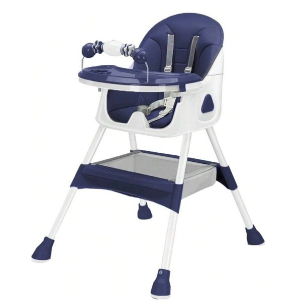 Cadeira de refeições dobrável para crianças 94x70x65 cm para crianças a partir dos 6 meses com base antiderrapante e suporte para brinquedos Limpeza fácil azul escuro