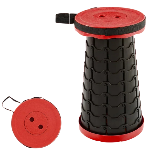 Cadeira telescópica dobrável em plástico altura até 45 cm 25 x 6 cm Banco portátil ajustável com alça Cadeira de camping resistente vermelho