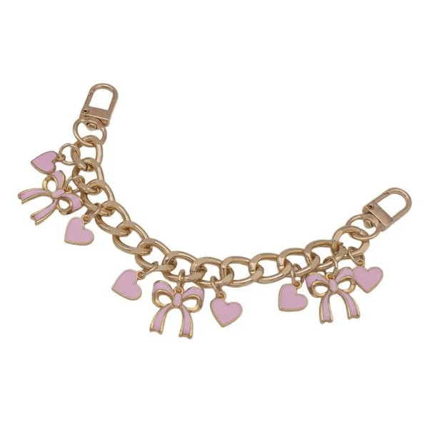 Cadena decorativa para bolso Cadena dorada con lazos rosas y corazones Aleación metálica Cadena decorativa de moda para bolso 1