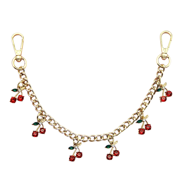 Cadena decorativa para bolso con colgantes de cerezas de diamante 30,5 cm Aleación metálica Cadena decorativa dorada para bolso asa corta de repuesto 1