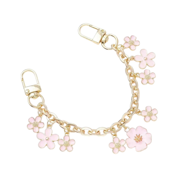 Cadena decorativa para bolso con colgantes de rosas rosas 20 cm Aleación metálica Cadena decorativa dorada para bolso asa corta de repuesto 1