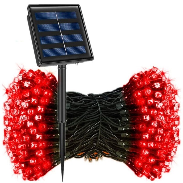 Cadena LED exterior 13m 120 diodos con panel solar rojo