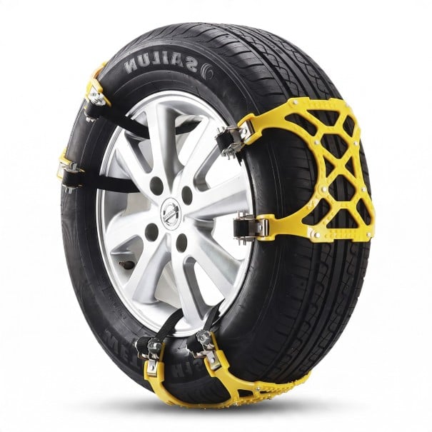 Cadenas de nieve antideslizantes 3 uds Para neumáticos de coche Segmentos reforzados de TPU con picos de acero y correa de nylon Amarillas Para nieve 1