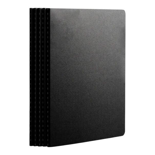 Cahiers B5 à lignes 25,8 x 18,5 cm en ensemble de cinq pièces de taille intermédiaire entre A5 et A4 pour des notes scolaires et des enregistrements de bureau noir