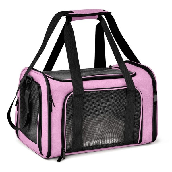 Caisse de transport pliable étanche pour chats et petits chiens Transporteur respirant renforcé à zip pour animaux de compagnie Sac de transport en tissu en maille pour chiots et chats Sac de voyage pour le transport de chats et de chiens 43 x 28 x 28 cm rose