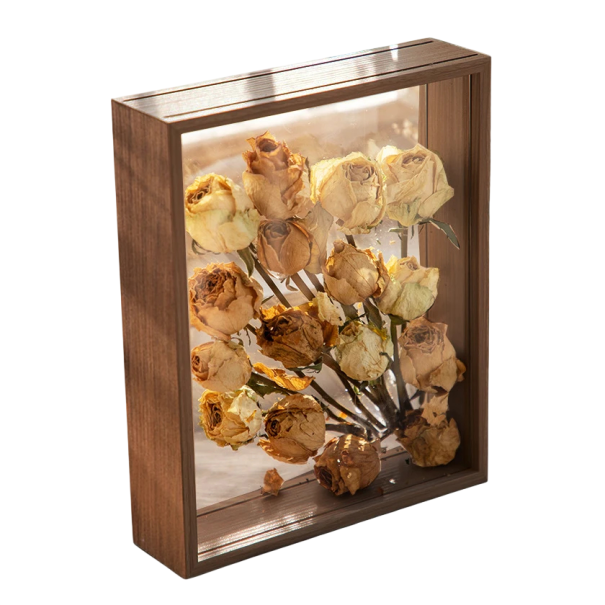 Caixa 3D transparente para exibição de objetos 13 x 18 cm estrutura em madeira moldura decorativa para decorações e fotografias para casa castanho