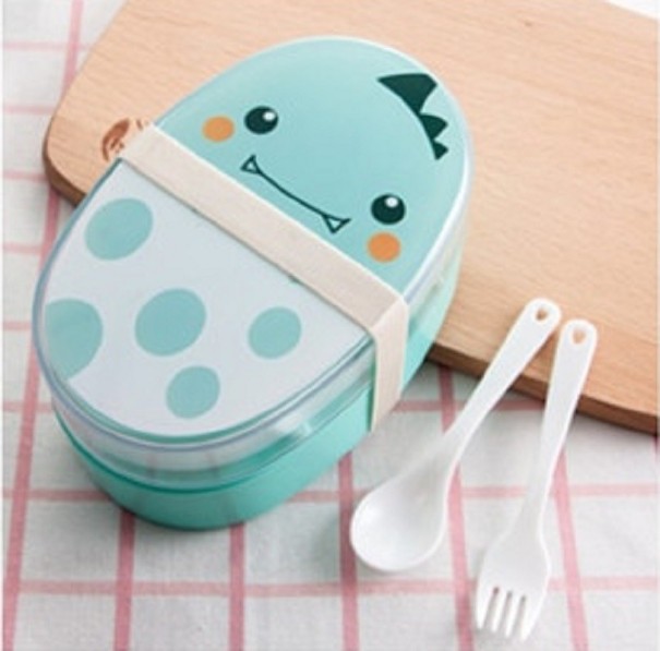 Caixa bento infantil para comida com talheres azul