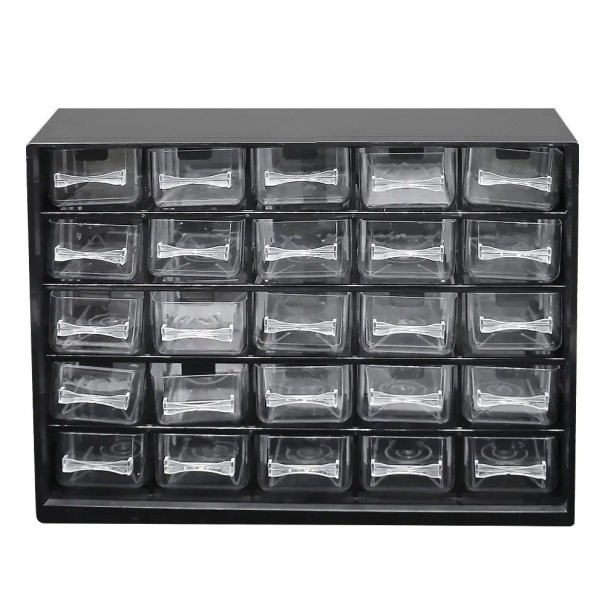 Caixa de armazenamento multifuncional para ferramentas Organizador de parafusos Caixa de plástico com gavetas Caixa de oficina para componentes Organizador prático 29,1 x 22,5 x 12,3 cm preto