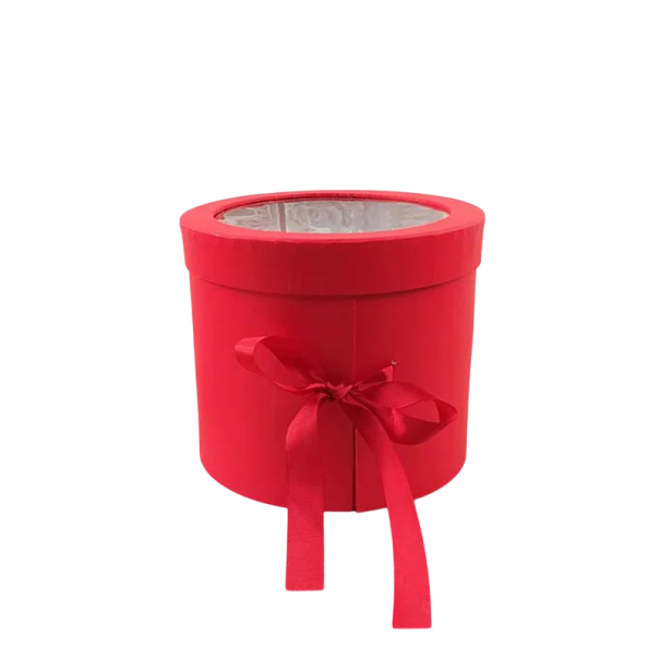 Caixa de presente de papel cilíndrica de duas camadas com tampa transparente Embalagem elegante de presentes Caixa para joias Decoração 20x17 cm vermelho