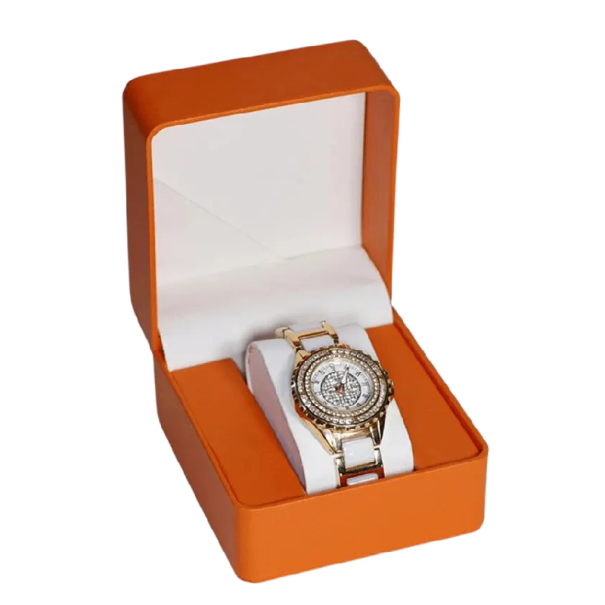 Caixa para relógios com almofada 11x10x7 cm em pele PU caixa de presente rígida para armazenamento de relógios de pulso e apresentação laranja