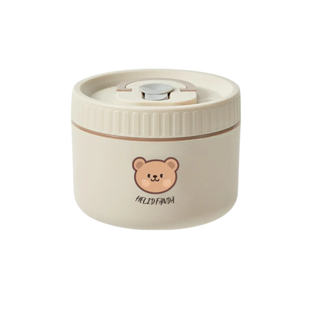Caixa térmica para almoço 600 ml 11,5×9 cm Recipiente isolado em aço inoxidável com tampa Design de ursinho À prova de fugas Caixa infantil Bege