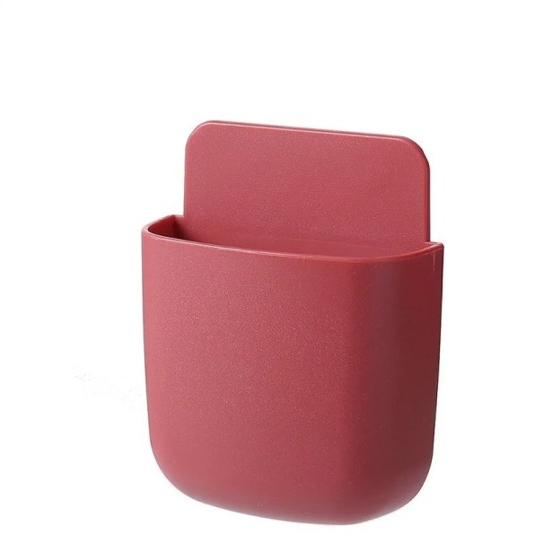 Caja de almacenamiento de pared Soporte para teléfono móvil y control remoto Estuche organizador Organizador doméstico práctico rojo