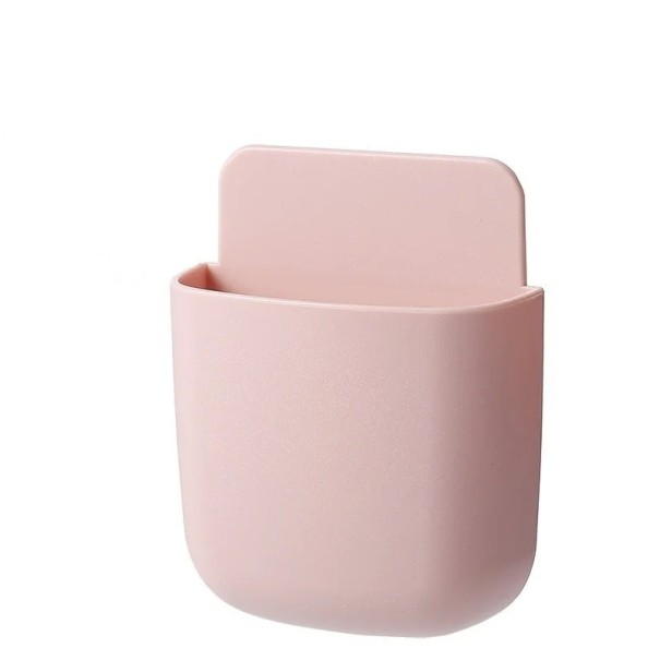 Caja de almacenamiento de pared Soporte para teléfono móvil y control remoto Estuche organizador Organizador doméstico práctico rosa