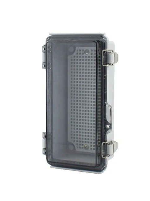 Caja de distribución exterior IP67 de plástico ABS con tapa transparente gris, dimensiones 20 x 10 x 7 cm, placa de montaje color transparente