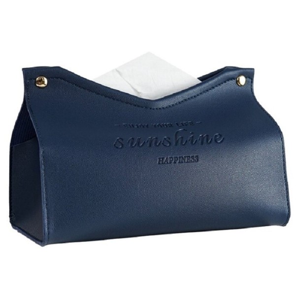 Caja de pañuelos de cuero azul