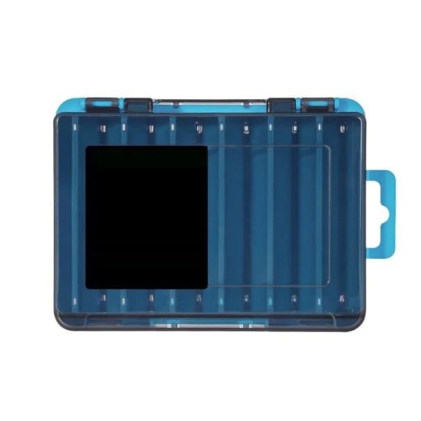 Caja de plástico compacta de doble cara para aparejos de pesca 14 x 10,5 x 3,2 cm Organizador para anzuelos, cebos y plomo Caja de almacenamiento portátil para equipos de pesca azul